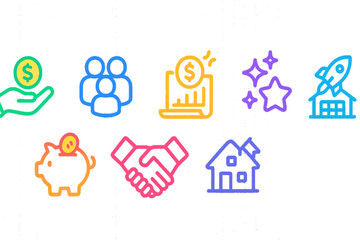 Crowdfunding and Community Funding Icon Set – Neon Vector Style