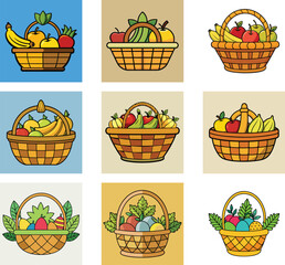 shopping basket with flowers and fruit