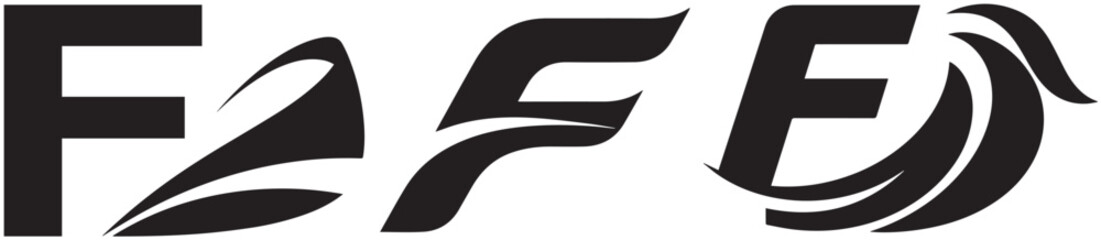 Three logo variations depicting the letter F with stylized swooshes.