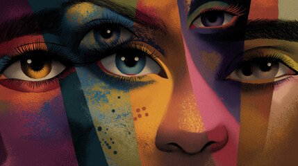Interwoven Human Eyes in Abstract Art with Depth and Emotion