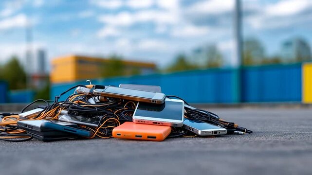 Discarded electronic devices pile