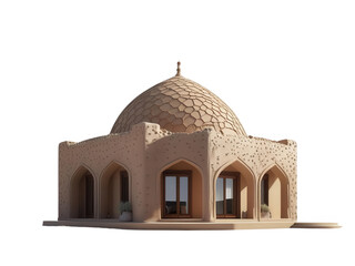 A sandstone islamic building design with intricate patterns and a domed roof, a architectural marvel of culture and tradition, isolated on transparent background, cut out, png