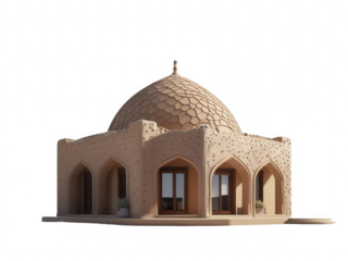 A sandstone islamic building design with intricate patterns and a domed roof, a architectural marvel of culture and tradition, isolated on transparent background, cut out, png