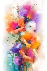 Abstract colorful watercolor painting of spring flower. Hand painted brush stroke on paper texture. Illustration artwork, water color painting floral for background. Modern art paintings flowers