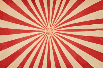 Fototapeta premium Vintage red and white radial sunburst pattern with a retro grunge texture, creating an abstract and dynamic background for graphic design and decorative purposes
