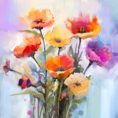 Abstract colorful watercolor painting of spring flower. Hand painted brush stroke on paper texture. Illustration artwork, water color painting floral for background. Modern art paintings flowers