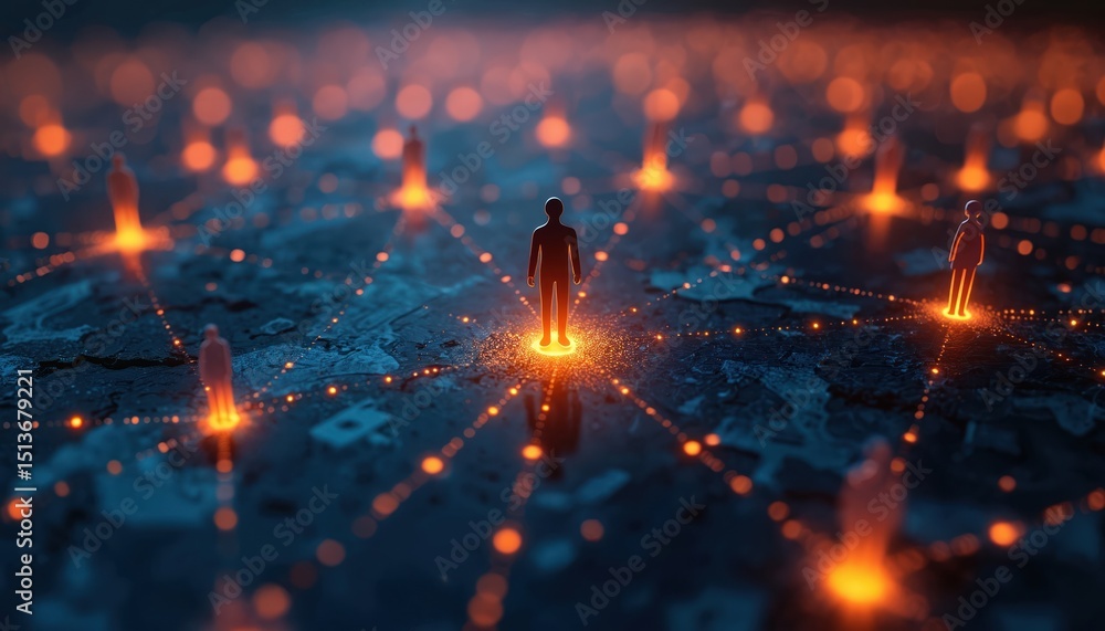 Poster illustration depicts concept of online privacy with person silhouette connected to network of data p
