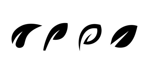 A vector set of various black and white silhouette icons featuring leaf and plant symbols