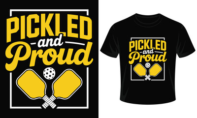 funny pickleball t-shirt for proud players, yellow paddles and ball graphic, pickled and proud sportswear design