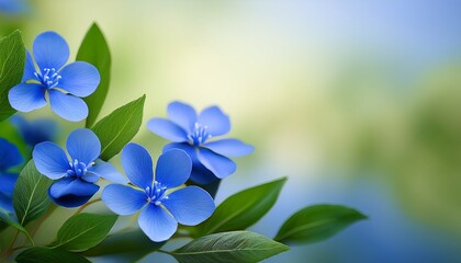 Naklejka premium beautiful blue flowers and green leaves on soft background