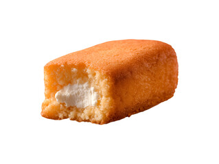 Cream filled sponge cake bite isolated on transparent or white background, png
