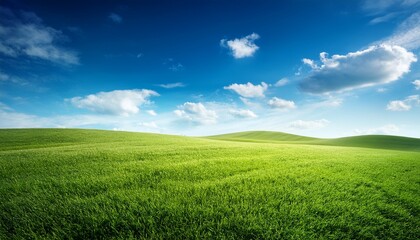 Fototapeta premium green grass field landscape and blue sky background