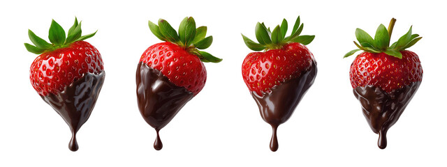 Collection set of chocolate dipped strawberries isolated on transparent or white background, png