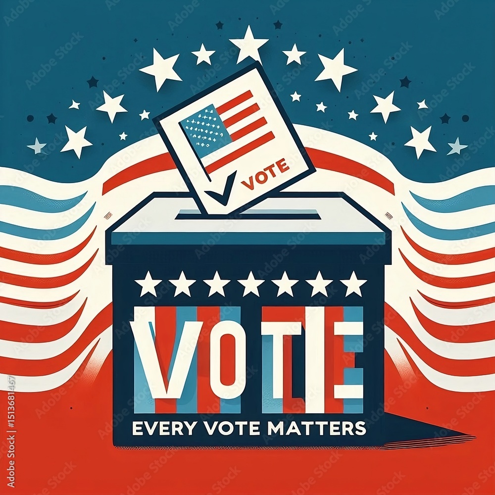 Fototapete election ballot box with a combination of american flag vector illustration with text written vote e