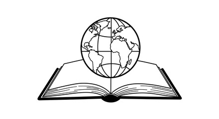Open book with a globe above it, representing knowledge and global perspective