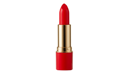Classic red lipstick with black case on transparent background