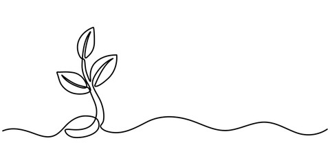 sprout continuous one line drawing, sprout continuous one line drawing. Seeds sprouting in the ground. Growth, seedling, gardening concept one line. Plant growth process Vector illustration. 
