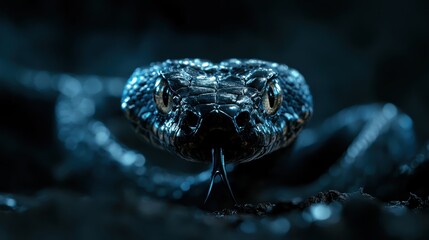 A striking close-up shot of a snake, showcasing its intricate scales and forked tongue, representing nature’s beauty and raw power intertwined in the animal kingdom.