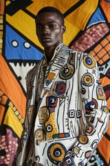 Obraz premium Bold expression of cultural heritage shines through vibrant fashion in a striking studio portrait