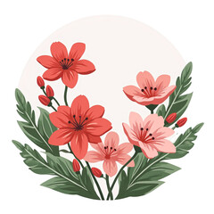 Elegant floral arrangement with vibrant red and pink blossoms on white background