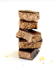 close up of filled chocolate energy bars
