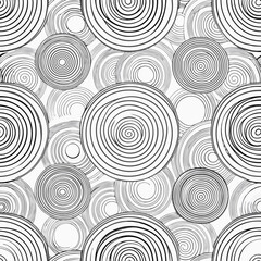 Abstract seamless vector pattern of stylized tree rings in black and white  