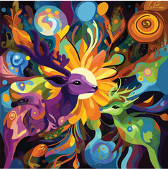 Decorative Textile Design with deer