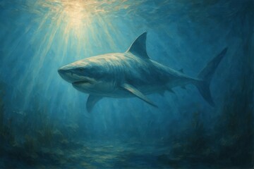 Fototapeta premium Shark Swimming Underwater Painting