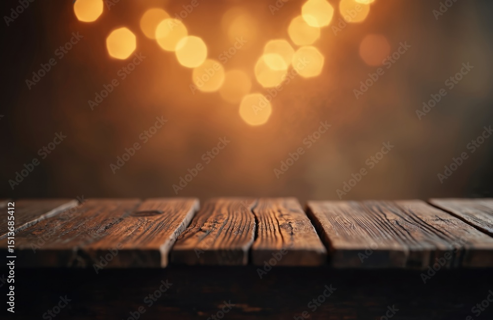Aufkleber rustic wooden table with blurred bokeh background. brown dark wood surface with grain texture. empty