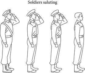 Soldiers Saluting Coloring Set | Military Honor Line Art Pages