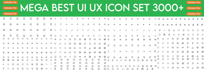 Big collection of minimalist and simple UxUi web icons. Set of 3000 editable stroke icons. Vector illustrator. Suitable for Web Page, Mobile App, Web, Print.and line icon set mega line icon ...