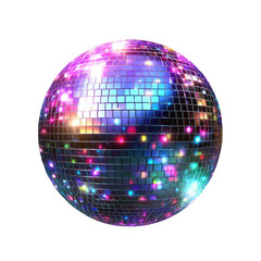 Disco ball colorful shiny reflective party nightclub decoration festive celebration event lighting mirror ball sparkling glowing bright lights discotheque rainbow red fun 70s on transparent background
