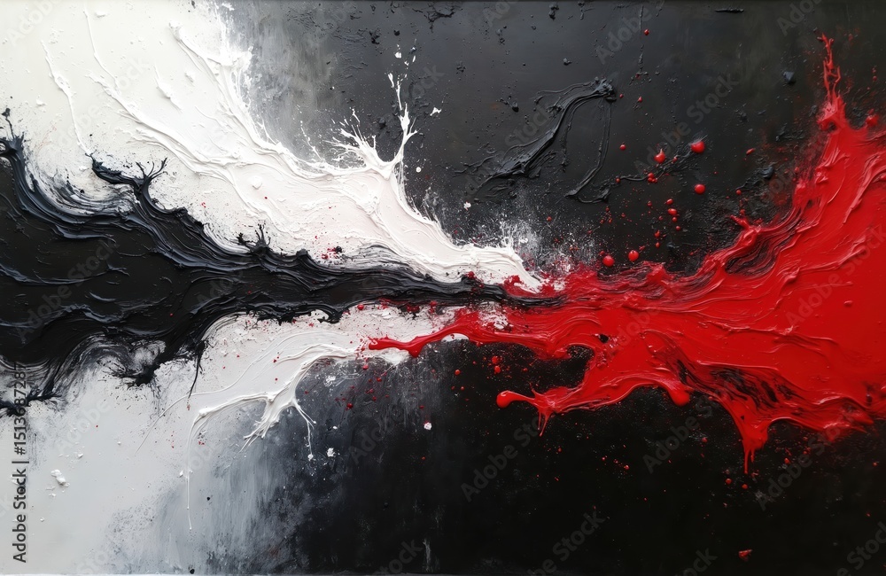Poster abstract art banner with mixed black white red oil paint. textured effect with rough surface. creati