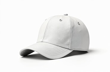 Obraz premium White baseball cap isolated on white background. Front view cap template for branding, mockup design. Accessory for casual wear, sport, fashion style. Empty cap for advertising.