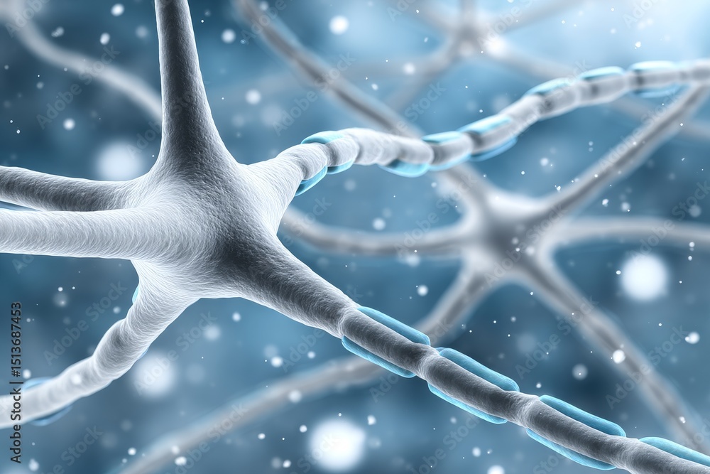 Poster neural network artistic depiction - microscopic view of interconnected neurons, symbolizing communic