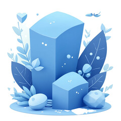 Abstract blue geometric figures in floral arrangement with soft light illustration