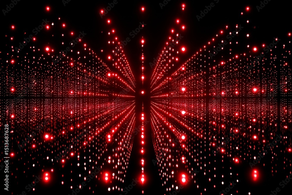 Poster red light tunnel of infinity - abstract of a red light tunnel extending infinitely into space, creat