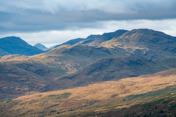 Highlands mountains, view from Ben A'an, Loch Lomand and Trossachs National Park, Scotland