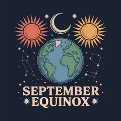 September Equinox T-shirt design, Autumn Equinox Celebration Featuring Diverse People and Harvest