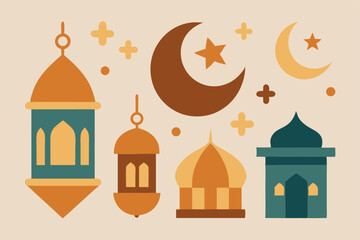 digital collage of islamic motifs lanterns