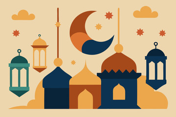 digital collage of islamic motifs lanterns