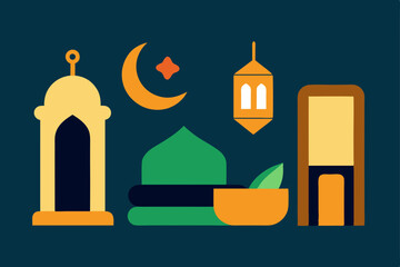 flat icon style illustration of ramadan essential