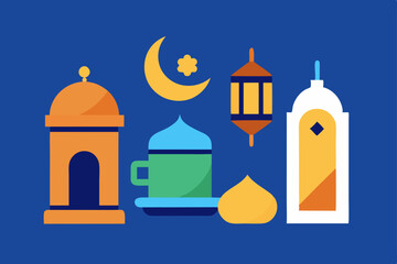 flat icon style illustration of ramadan essential