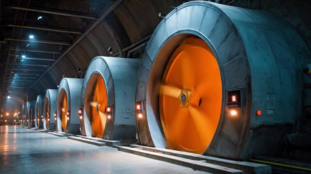 Industrial Powerhouse: This awe-inspiring image reveals a series of massive industrial turbines, each a marvel of engineering and power generation. These hulking machines represent innovation.