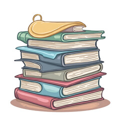 Colorful stack of books with a yellow bookmark, representing education, knowledge and learning experiences