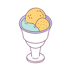 Illustration of a Sundae Glass Filled with Ice Cream in Pastel Colors