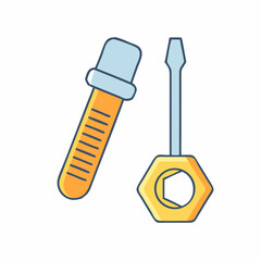 Cartoon Vector Illustraion of Screwdriver and Test Tube on White Background