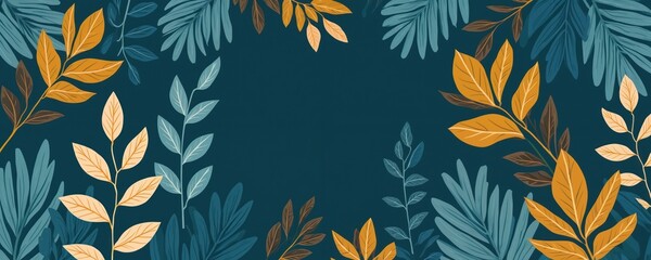 Beautiful minimalist background. Nature-inspired illustration with leaves, plants. Unique lines, colors. Botanical art for wallpaper, templates. Trendy design.