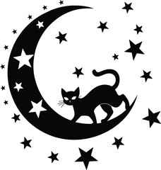 Cat on the moon SVG, Crescent moon svg, Magic illustration svg, Witchcraft svg,
cat silhouette svg, cat moon svg, cat clipart, cat cut file, black cat svg