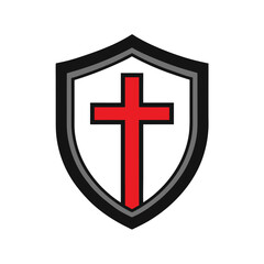 Obraz premium Shield featuring a christian cross symbol representing faith and protection in vector art